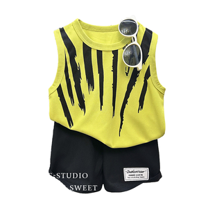 Nouvel ensemble décontracté d'été pour garçons YW, style coréen, imprimé dessin animé, veste à lettres tendance, gilet et <span class=keywords><strong>short</strong></span> - Product Image 1