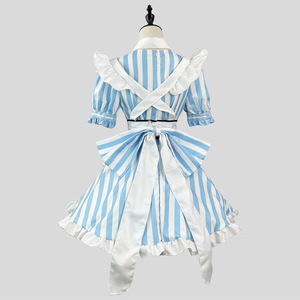 Japanese Akihabara Sweet Striped Maid Outfit Lolita Cosplay Costume Light Blue Plus Size Spring 2023 - Product Image 3