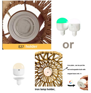 Lampe murale LED en rotin et bois tressé avec ampoule LED RGB rechargeable, commande par télécommande, design rétro pour salon de thé, maison d'hôtes, chambre à coucher - Product Image 6
