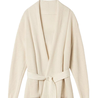 Langer Vintage-Cardigan für Damen mit geripptem Design, Schal-Kragen und Gürtel, atmungsaktiv, dick, aus Kaschmir, Wickel-Cardigan mit langen Ärmeln für Herbst und Winter