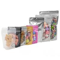 Sacs d'emballage alimentaire semi-transparents en aluminium PE avec fermeture éclair pour thé, fleurs, fruits secs, aliments pour animaux, pizzas, sucre et snacks