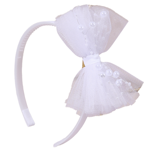 CN Fashion Princess Tulls Bandeau en maille avec nœud et perles, accessoires de mariage pour filles HALJ588 4.3Inch Sweet - Product Image 1