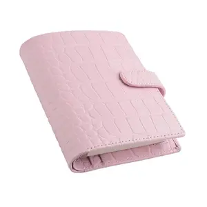 A5 rosa crocodilo padrão da empresa de couro, logotipo planejador do caderno capa com 6 anel encadernador e bolsos do cartão