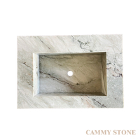 Évier de salle de bain en marbre vert Cammy Stone - Facile à nettoyer, résistant à l'eau, montage mural avec un design moderne et simple pour une utilisation dans les hôtels et les hôpitaux