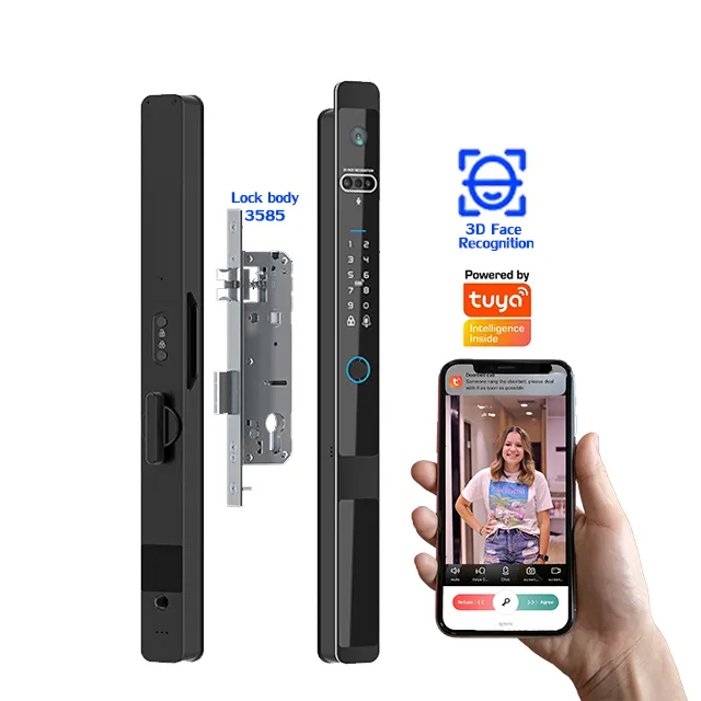 ANG Tuya Glass Electronic Door Lock With Camera Smart Door Lock Wifi With 3D Face Recognition