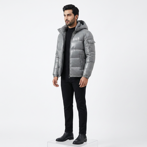 Custom Printed Outdoor Casual Wear Solid Color Padded Bubble <b>Warm</b> Puffer <b>Jacket</b> Winter <b>Jacket</b> Zip Up With Pocket for <b>Men's</b> - Product Image 1