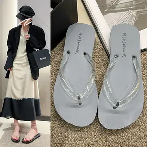 Wholesale Summer Indoor Outdoor Women's Fashion Slippers Flip Flops Factory Custom LOGO Beach PVC Rubber 1pair/opp Bag 15mm