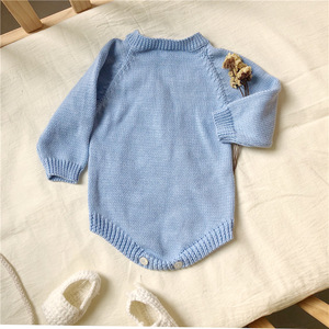 Combinaison en coton à manches longues pour bébé unisexe, barboteuse tricotée - Product Image 3