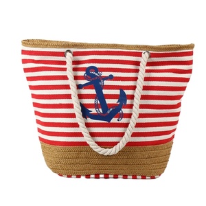 New All Seasons Square Stripe Eco-friendly Reusable <b>Beach</b> <b>Tote</b> Bags Women Hand Bags Large Canvas Straw Open Cotton Rope Handle - Product Image 1