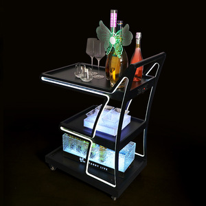 Three Story Stainless Steel Hotel Trolley With Led <b>Light</b> For Ktv Restaurant Birthday Cake Service Cart - Product Image 2
