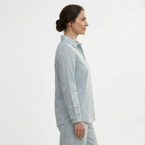 Ensemble de pyjama pour femmes, bleu clair, uni, manches courtes, boutonné sur le devant, en coton mélangé doux, respirant, pour l'été et l'automne - Product Image 3