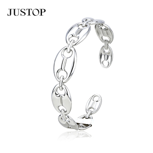 JUSTOP Rhodium Plated Cuff <b>Bracelet</b> Women's <b>Crystal</b> Rhinestone Channel Setting Classic Fashion Jewelry stainless steel Bangle - Product Image 6