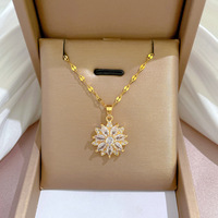 Kalung Liontin Bunga Vintage Stainless Steel Lapis Emas 18K Zirkon Mikro Insert Rantai Gelombang Air Wanita Hadiah Ulang Tahun