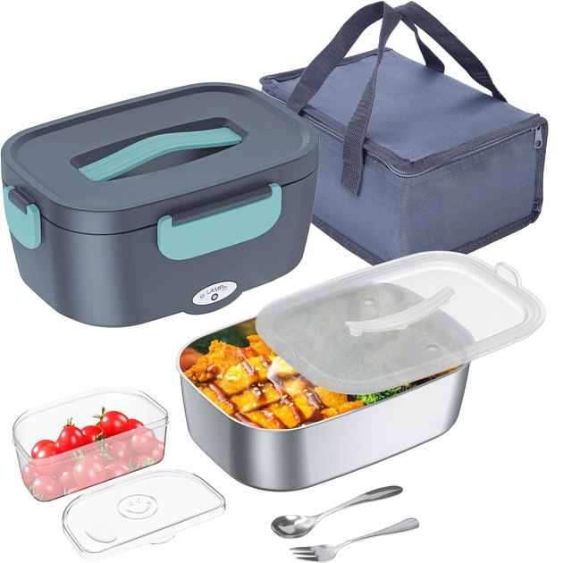 Electric Lunch Box 1.5L 60W 80W Food Heater for Work/Car 12V/24V/110-220V  Stainless Steel Double Grid  Bento Box