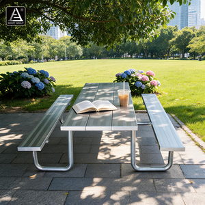 Waterproof Outside Restaurant Dinning <b>Tables</b> <b>and</b> <b>Chairs</b> Party Park Beach Picnic <b>Outdoor</b> <b>Table</b> Aluminum Picnic <b>Table</b> With Benches - Product Image 6
