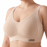 Sujetador sin costuras SHANGBINI de seda jacquard en tono nude, talla grande, inalámbrico, transpirable, perforado, con alas, para figuras con curvas.