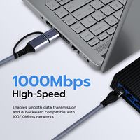 Cable Ethernet 2 en 1 USB/TIPO-C a RJ45, Adaptador de Red Gigabit, Conexión Directa, Carcasa de Aluminio