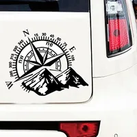 Autocollant de capot de voiture en vinyle grand format, motif Montagne-Boussole, pour côté de capot, autocollant pour fourgonnette, camping-car, caravane, film de décoration automobile