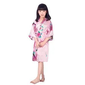 New Sale Kids Satin Floral Kimono Robe Flower Girl Bath Robes for Spa Party Gifts Lingerie Sleepwear Bath robe