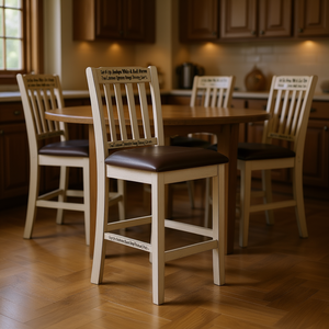 Sedia da Pranzo Alta in Legno Bianco Anticato con Seduta in Ecopelle Marrone Scuro, Stile Tradizionale per Arredamento Casa - Product Image 2