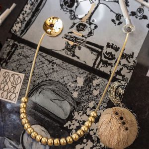 Collar de Moda con Cuentas y Colgante de Bola, Cadena de Acero Inoxidable Chapada en Oro, para Aniversario - Product Image 2