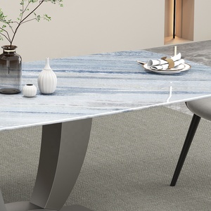Table <span class=keywords><strong>à</strong></span> manger scandinave de 72 pouces avec plateau en marbre bleu veiné |   Table <span class=keywords><strong>à</strong></span> manger industrielle en kit, sculpturale, en forme de U, sur piédestal - Product Image 3