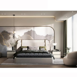 Muebles Comerciales <span class=keywords><strong>de</strong></span> Alta Gama para Hoteles, Juego <span class=keywords><strong>de</strong></span> Dormitorio <span class=keywords><strong>de</strong></span> 5 Estrellas Personalizado, Cama King Tapizada <span class=keywords><strong>de</strong></span> Lujo con Panel <span class=keywords><strong>de</strong></span> Pared - Product Image 1