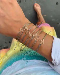 Zooying Adjustable String Hot Pink 14k Gold Chain Letter Neon Bracelet