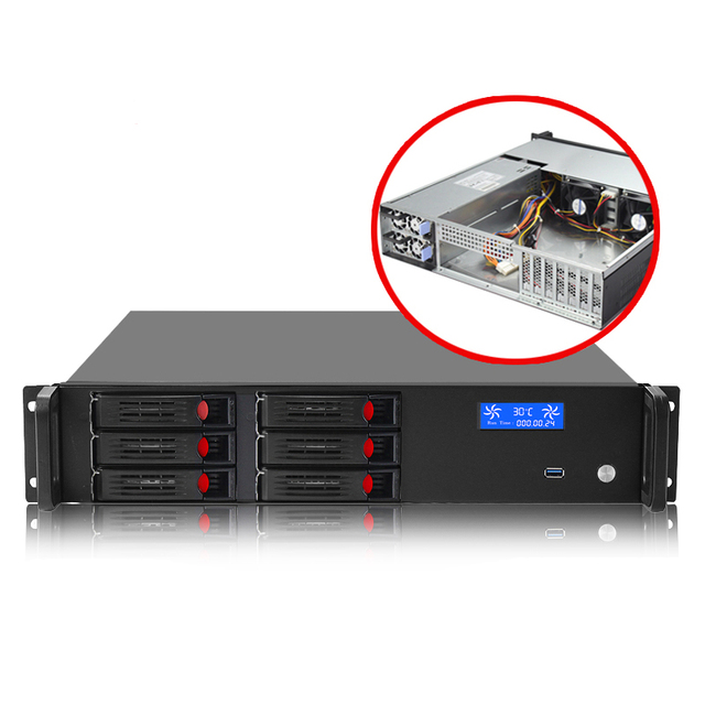 2u 6 Bay Server case with LCD Screen Hot Swap Server Chassis Support 3.5" 2.5" HDD Trays Included 550w 1+1 Redundant PSU