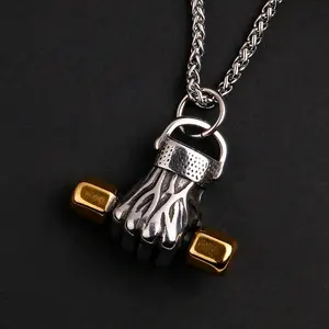 Hercules Weight Lifting Stainless Steel Fitness Jewelry Accessaries Holding a Dumbbell Sports Barbell Pendant for Man