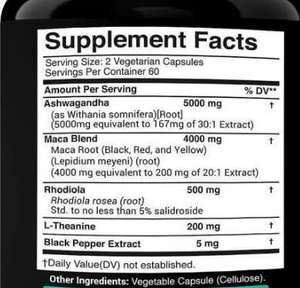 ผลิตภัณฑ์เสริมพลังงาน Maca Ashwagandha Rhodiola Rosea Rosea 60แคปซูลยาเสริมพลังธรรมชาติสำหรับผู้ใหญ่ - Product Image 2