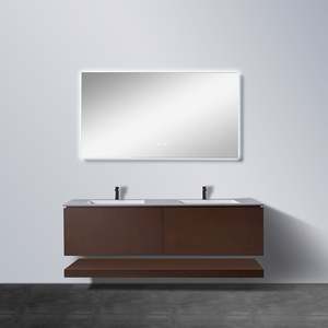 Meuble de salle de bain moderne à double vasque en bois de chêne mural fabriqué à Foshan avec miroir, armoire de salle de bain étanche pour hôtel - Product Image 3