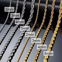 Chaîne de cou Hip-Hop torsadée pour homme en acier inoxydable, tailles 2mm-5mm, plusieurs tailles et couleurs assorties