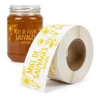 Étiquettes alimentaires autocollantes personnalisées, résistantes à l'eau, impression couleur, autocollants pour pots de miel, emballages de café et de boissons