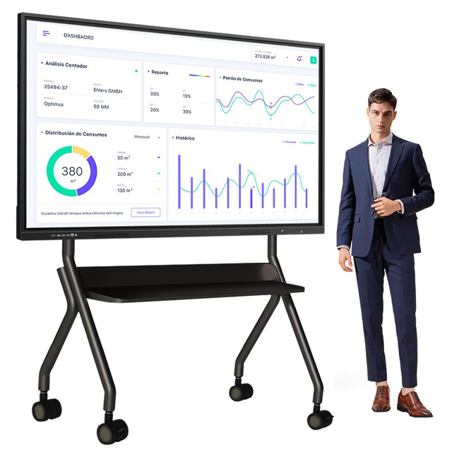 75 Inch 4K Smart Touch Interactive Flat Panel for School Classroom Education Android/Windows Board with Mobile Stand