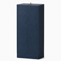 Caja Rígida para Champagne con Doble Puerta en Forma de V, Papel de Cuero Repujado con Lámina Dorada, Caja de Regalo para Vino Espumoso con Forro de Seda