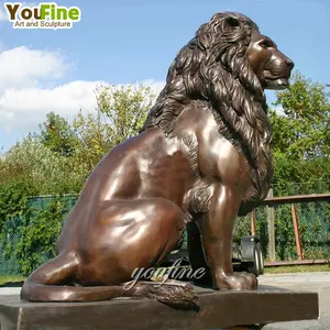 Estatua de escultura de León de bronce para decoración de jardín al aire libre, tamaño real, a la venta