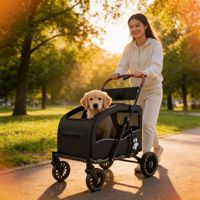 Poussette de luxe pliable à 4 roues pour animaux de compagnie et bébés, pliage en un clic, capacité 25 kg, matériaux Oxford, harnais pour chien, parapluie pare-soleil