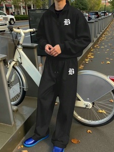 Conjunto Deportivo Casual de Dos Piezas para <span class=keywords><strong>Hombre</strong></span>, Talla Europea, Cuello Alto con Cierre, Manga Larga, Pantalones Largos, 100% Bambú, para Otoño - Product Image 2