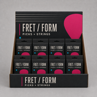 Boîtes de présentation PDQ en carton recyclable écologique avec pelliculage mat pour comptoir, promotion de packs de cordes de guitare et médiators, vente au détail
