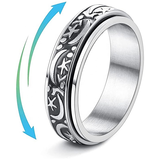 Personalized Stainless Steel Rotating Rings Newest Spinner Fidget Ring Jewelry Anti Anxiety Ring Women Men