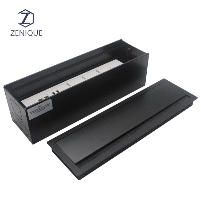Factory Direct Desk Cable Management Socket Box for Office Furniture Aluminum Brush Metal Wire Grommet Desktop Cable Hole Cover