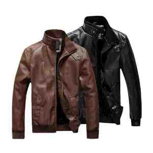 Veste bomber en simili cuir marron pour homme, style zippé, coupe slim, streetwear décontracté, veste en cuir PU - Product Image 2