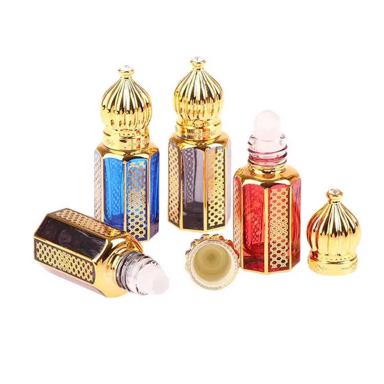 6ml Oriente Médio Árabe Óleo Essencial Rollerball Garrafa Golden Travel Perfume Dispenser Garrafa De Vidro