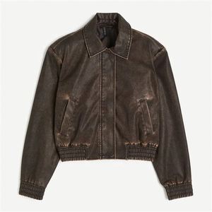 Veste en cuir pour femmes de couleur vintage coupe-vent à la mode d'automne personnalisable avec fermeture à glissière et motif tissé - Product Image 1