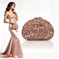 Pochette de soirée rose ornée de fleurs en strass, sac à main ovale en cristal et diamant, sac à main pour femme pour mariage ou soirée avec chaîne dorée