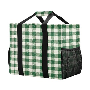 Wholesale Lifestyle Checked Pattern Recyclable Shoulder Packaging Lifestyle Women Tote Reusable Grocery Shopping Bag Beach Bags - Product Image 2