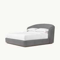 Lit à dossoir élégant et moderne en bouclette couleur avoine avec tête de lit cintrée et base en bois foncé pour chambre à coucher, idéal pour l'aménagement intérieur, personnalisable OEM