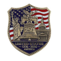 Broche unisexe en alliage de zinc avec design bouclier commémoratif des anciens combattants pour le 250e anniversaire du Jour de l'Indépendance des États-Unis, collection Wuyin