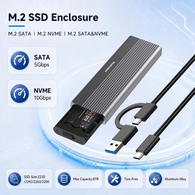 M.2 NVME SSD External Portable 10Gbps USB3.1 USB 3.1 to M.2 PCi-E NVME SSD Enclosure Case Aluminum Alloy